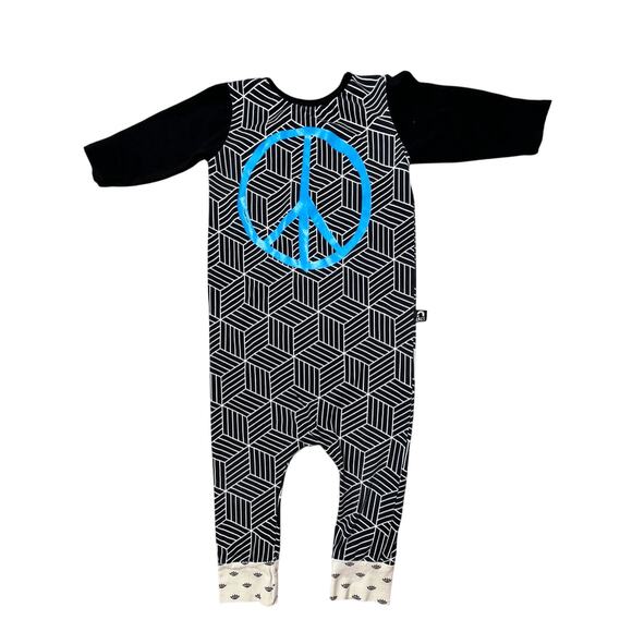 RAGS Retro Black Striped Peace Stretchy Romper Hippie sz 3/4T - Picture 1 of 8